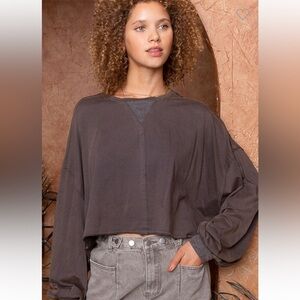 POL CROPPED LONG SLEEVE BASIC KNIT TOP